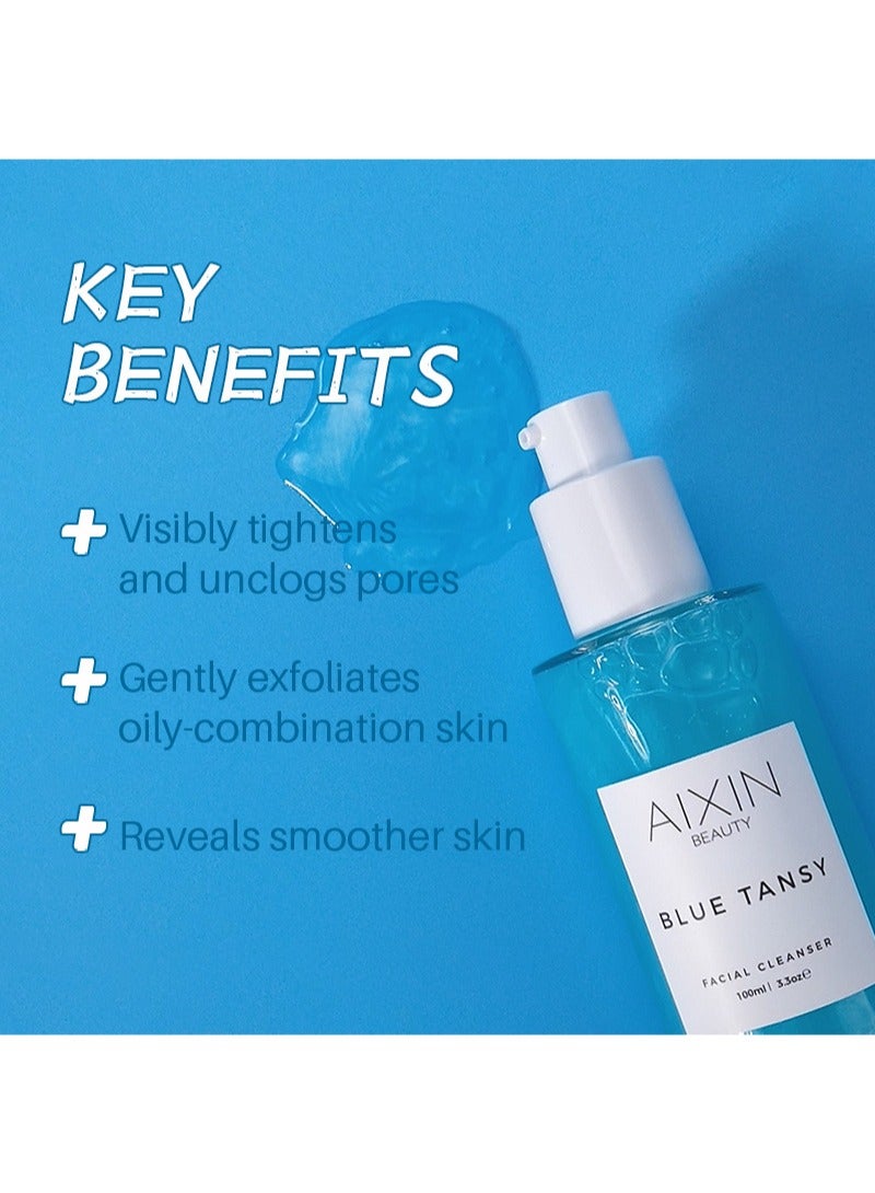 AiXin Beauty Blue Tansy Facial Cleansing Gel, 3.3Fl Oz - pH Balanced Foaming Gel Cleanser Formulated with Natural Ingredients for Double Cleanse with Vegan Formula, Calming, Soothing, Nourishing，Gentle Face Wash - Image 2