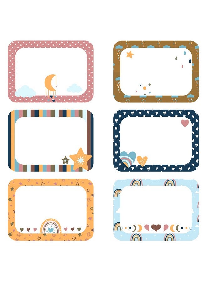 Nezyo 144 Pieces Boho Rainbow Name Tag Stickers For Kids Students Rainbow Adhesive Name Stickers Tag Desk Labels In 6 Designs For Classroom School Office 3.5 X 2.5 Inches (Modern Style) 144 Pcs - Image 1