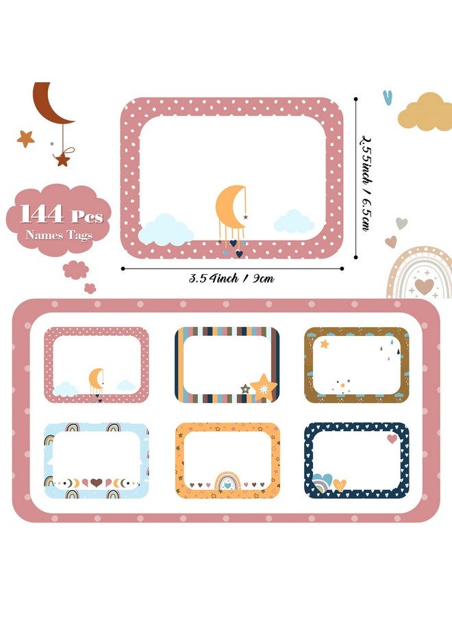 Nezyo 144 Pieces Boho Rainbow Name Tag Stickers For Kids Students Rainbow Adhesive Name Stickers Tag Desk Labels In 6 Designs For Classroom School Office 3.5 X 2.5 Inches (Modern Style) 144 Pcs - Image 3