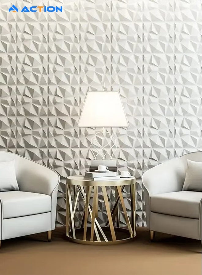 أكشن 12 قطعة لوحة حائط ثلاثية الأبعاد من مادة PVC ثلاثية الأبعاد بتصميم ماسي غطاء جدار مزخرف لغرفة المعيشة والردهة وغرفة النوم والمكتب مادة PVC بيضاء كل منها 30 × 30 سم - Image 5