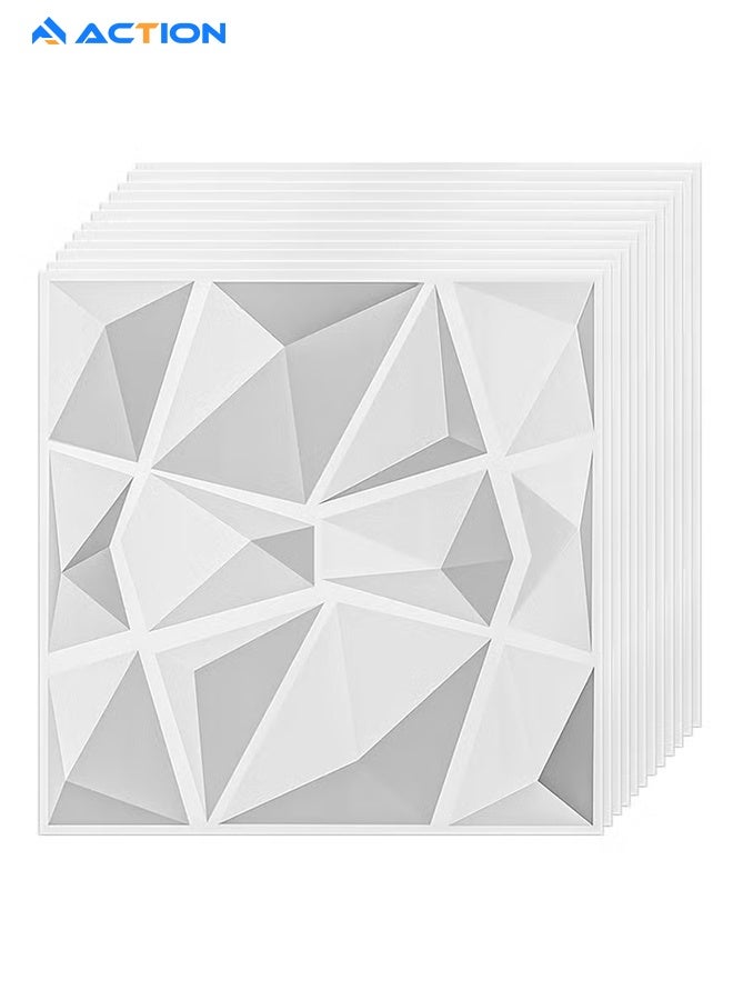 أكشن 12 قطعة لوحة حائط ثلاثية الأبعاد من مادة PVC ثلاثية الأبعاد بتصميم ماسي غطاء جدار مزخرف لغرفة المعيشة والردهة وغرفة النوم والمكتب مادة PVC بيضاء كل منها 30 × 30 سم - Image 1
