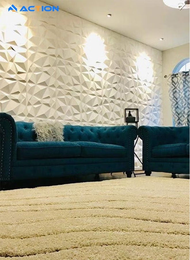 أكشن 12 قطعة لوحة حائط ثلاثية الأبعاد من مادة PVC ثلاثية الأبعاد بتصميم ماسي غطاء جدار مزخرف لغرفة المعيشة والردهة وغرفة النوم والمكتب مادة PVC بيضاء كل منها 30 × 30 سم - Image 4