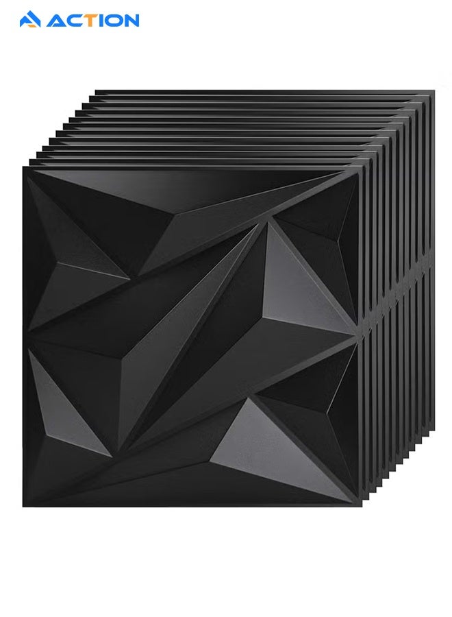 ACTION 3D 12 Pack Decorative 3D Wall Panels 11.8 x 11.8 Inch Covering 19 Sq.ft - Glue Up PVC Wall Panels for Interior Décor, Living Room, Office and Home, Black - Image 1