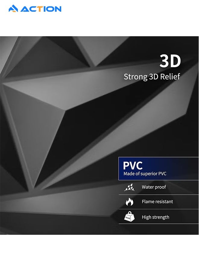 ACTION 3D 12 Pack Decorative 3D Wall Panels 11.8 x 11.8 Inch Covering 19 Sq.ft - Glue Up PVC Wall Panels for Interior Décor, Living Room, Office and Home, Black - Image 2