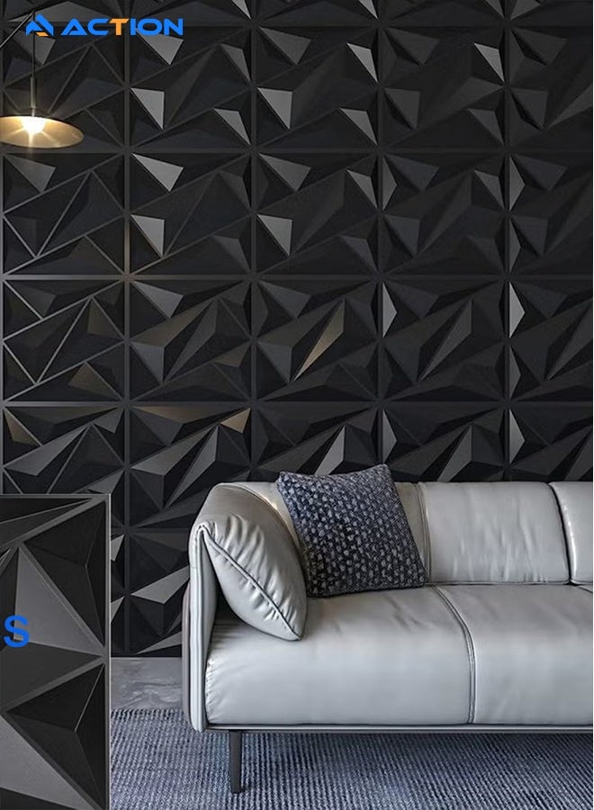 ACTION 3D 12 Pack Decorative 3D Wall Panels 11.8 x 11.8 Inch Covering 19 Sq.ft - Glue Up PVC Wall Panels for Interior Décor, Living Room, Office and Home, Black - Image 5