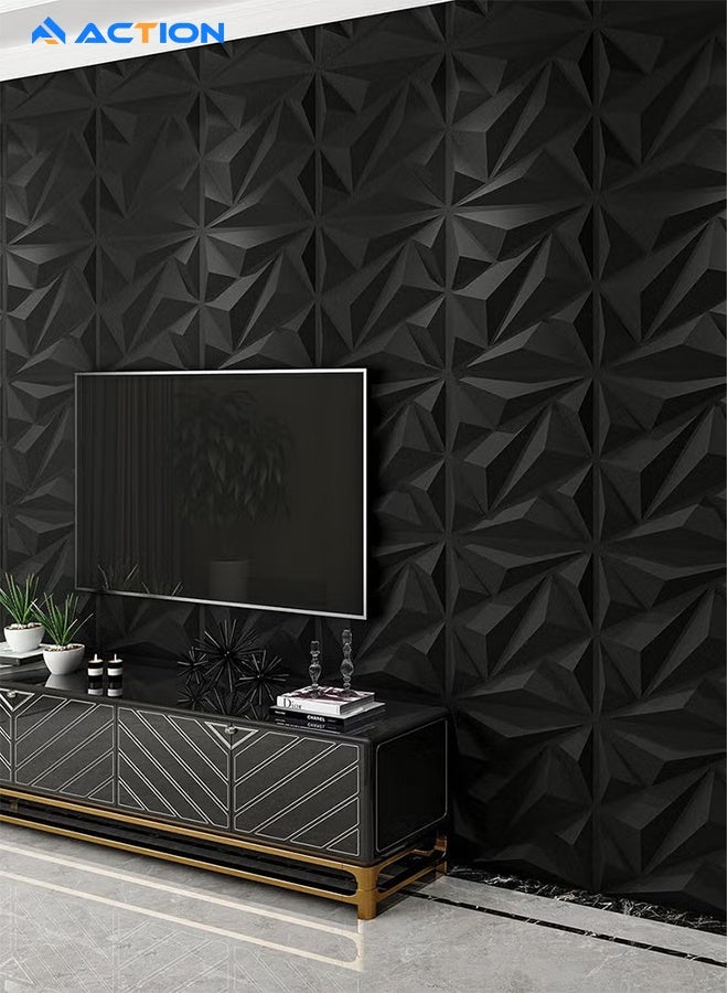 ACTION 3D 12 Pack Decorative 3D Wall Panels 11.8 x 11.8 Inch Covering 19 Sq.ft - Glue Up PVC Wall Panels for Interior Décor, Living Room, Office and Home, Black - Image 3