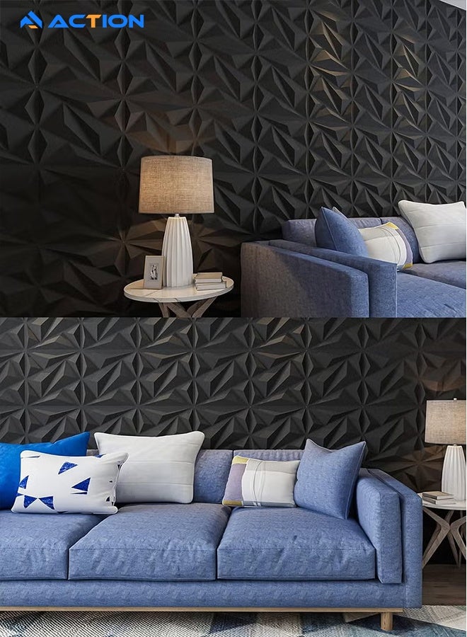 ACTION 3D 12 Pack Decorative 3D Wall Panels 11.8 x 11.8 Inch Covering 19 Sq.ft - Glue Up PVC Wall Panels for Interior Décor, Living Room, Office and Home, Black - Image 4
