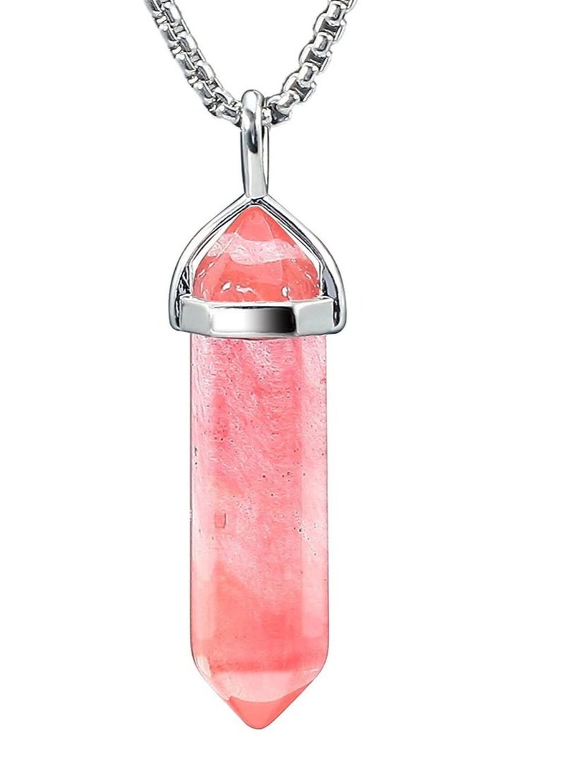 Cherry Quartz Necklace Gemstone Pendant Hexagonal Crystal pendant - Image 1