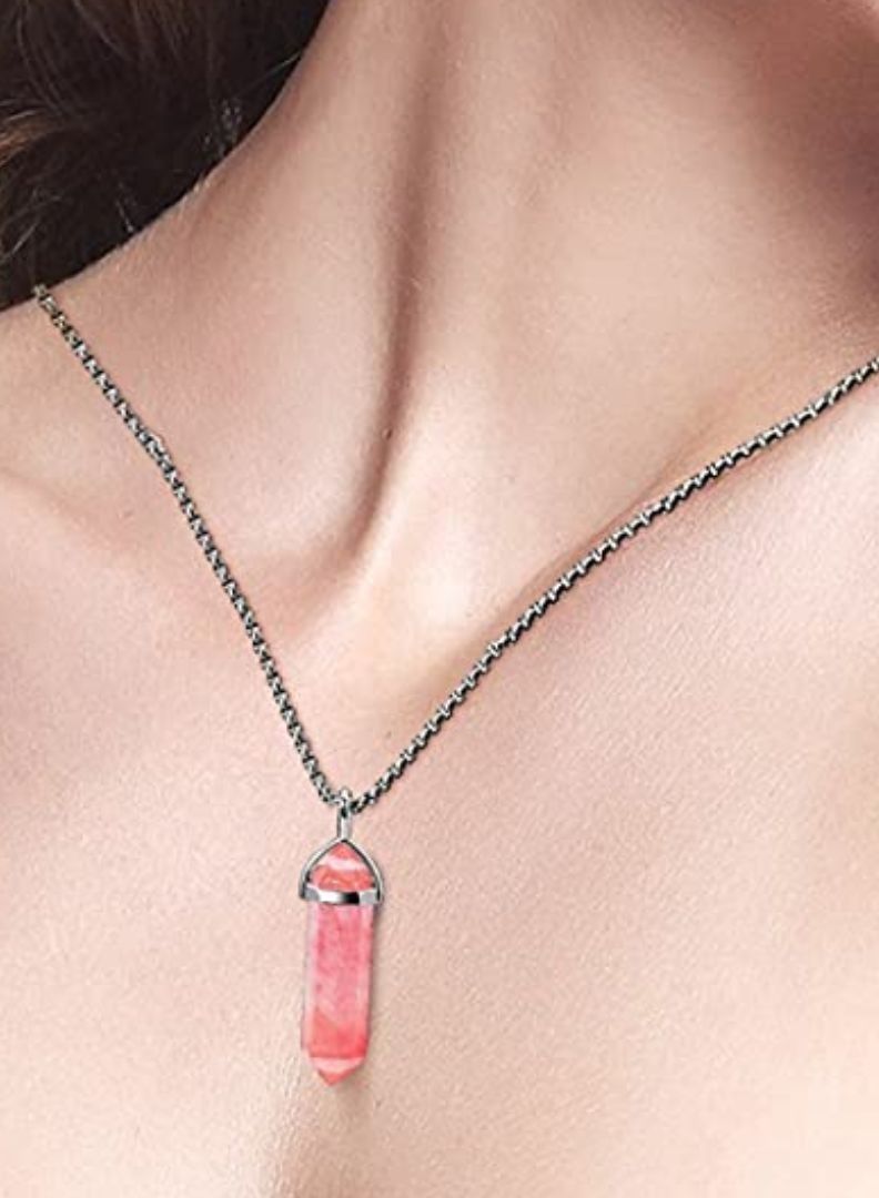 Cherry Quartz Necklace Gemstone Pendant Hexagonal Crystal pendant - Image 3