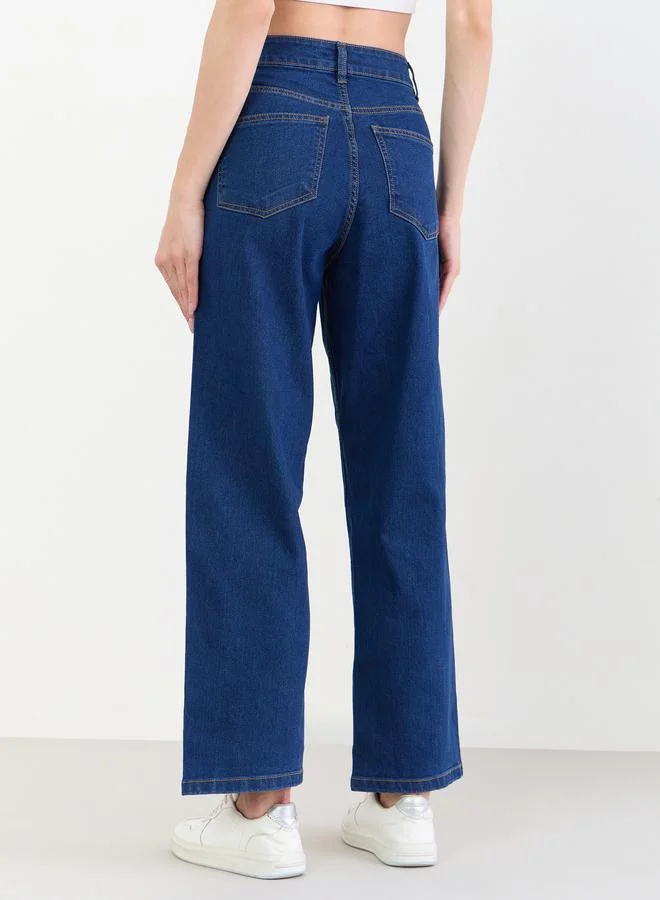 Styli  Mid Rise Enzyme Washed Barrel Fit Jeans for Women | Best Price UAE