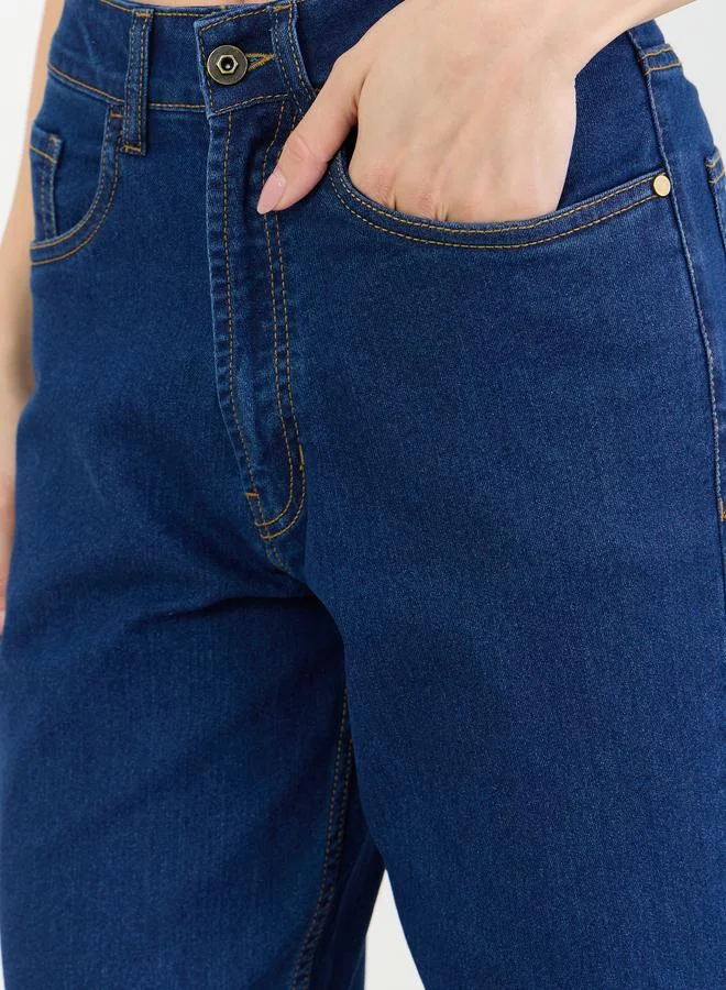 Styli  Mid Rise Enzyme Washed Barrel Fit Jeans for Women | Best Price UAE