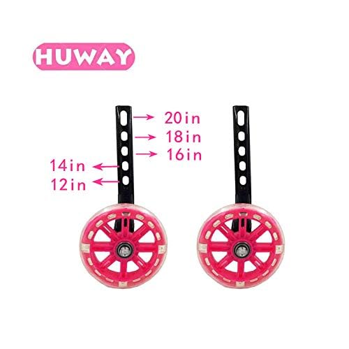 HUWAY training wheels flash mute wheel bicycle stabiliser mounted Kit compatible for bikes of 12 14 16 18 20 Inch， 1 Pair(Pink) - Image 4