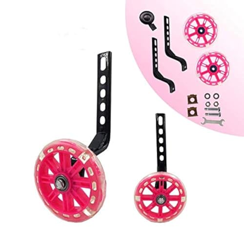 HUWAY training wheels flash mute wheel bicycle stabiliser mounted Kit compatible for bikes of 12 14 16 18 20 Inch， 1 Pair(Pink) - Image 1