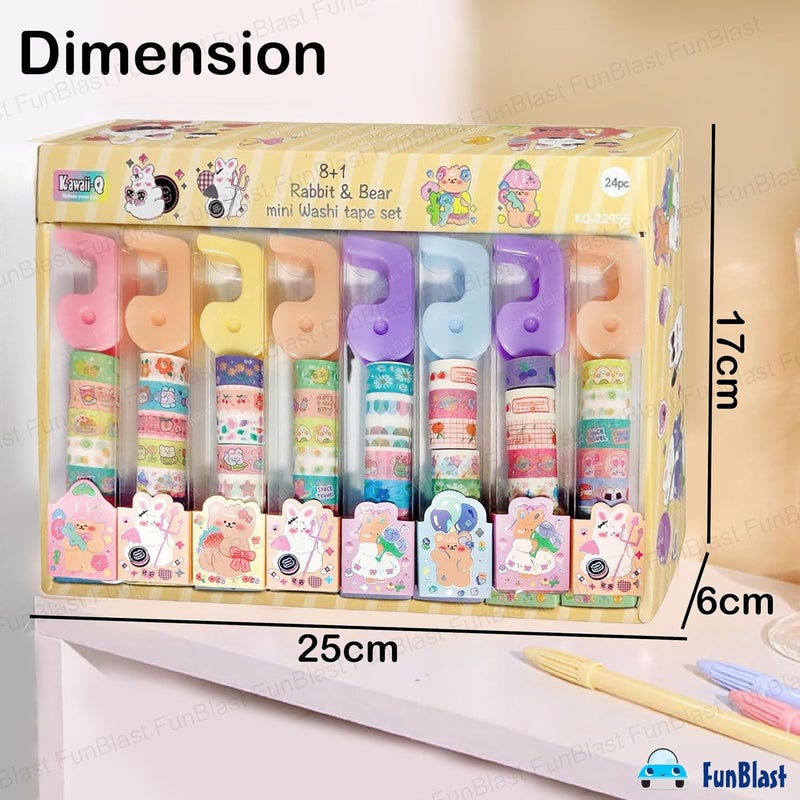 FunBlast Washi Tape Set – 24 Pcs Mini Decorative Masking with Dispenser, Paper Tape for Scrapbooking, Planners, Card, Gift Wrapping, DIY Decoration Tapes for and Art & Craft