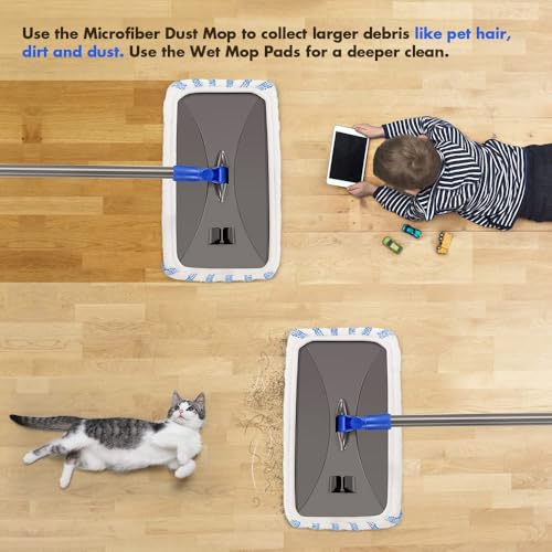 Masthome Extra Large Microfiber Mop for Floor Cleaning, 16“ Flat Mop with 5 Pad for Wet & Dry Use, Dust Mop for Hardwood Laminate Tile Ceramic, 1 Cleaning Scraper Included-Blue - Image 4