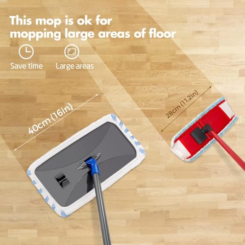 Masthome Extra Large Microfiber Mop for Floor Cleaning, 16“ Flat Mop with 5 Pad for Wet & Dry Use, Dust Mop for Hardwood Laminate Tile Ceramic, 1 Cleaning Scraper Included-Blue - Image 2