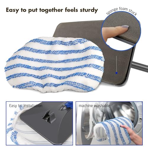 Masthome Extra Large Microfiber Mop for Floor Cleaning, 16“ Flat Mop with 5 Pad for Wet & Dry Use, Dust Mop for Hardwood Laminate Tile Ceramic, 1 Cleaning Scraper Included-Blue - Image 5