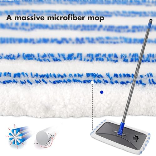 Masthome Extra Large Microfiber Mop for Floor Cleaning, 16“ Flat Mop with 5 Pad for Wet & Dry Use, Dust Mop for Hardwood Laminate Tile Ceramic, 1 Cleaning Scraper Included-Blue - Image 3