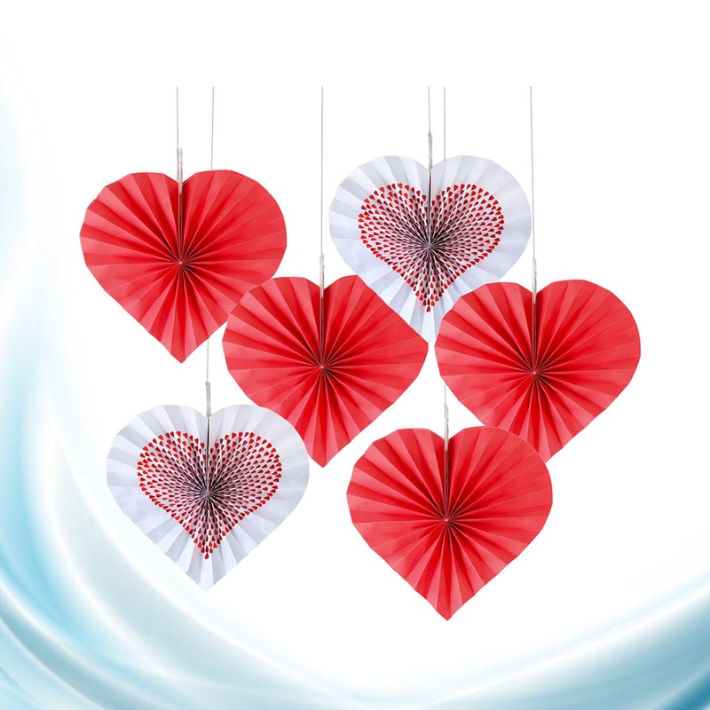 🌱 6 قط مروحة ورقية مزينة بأزهار بشكل قلب ديكور م ل ق بأسلوب صيني زينة احتفالات للإهداءات وحفلات الزفاف - Image 3