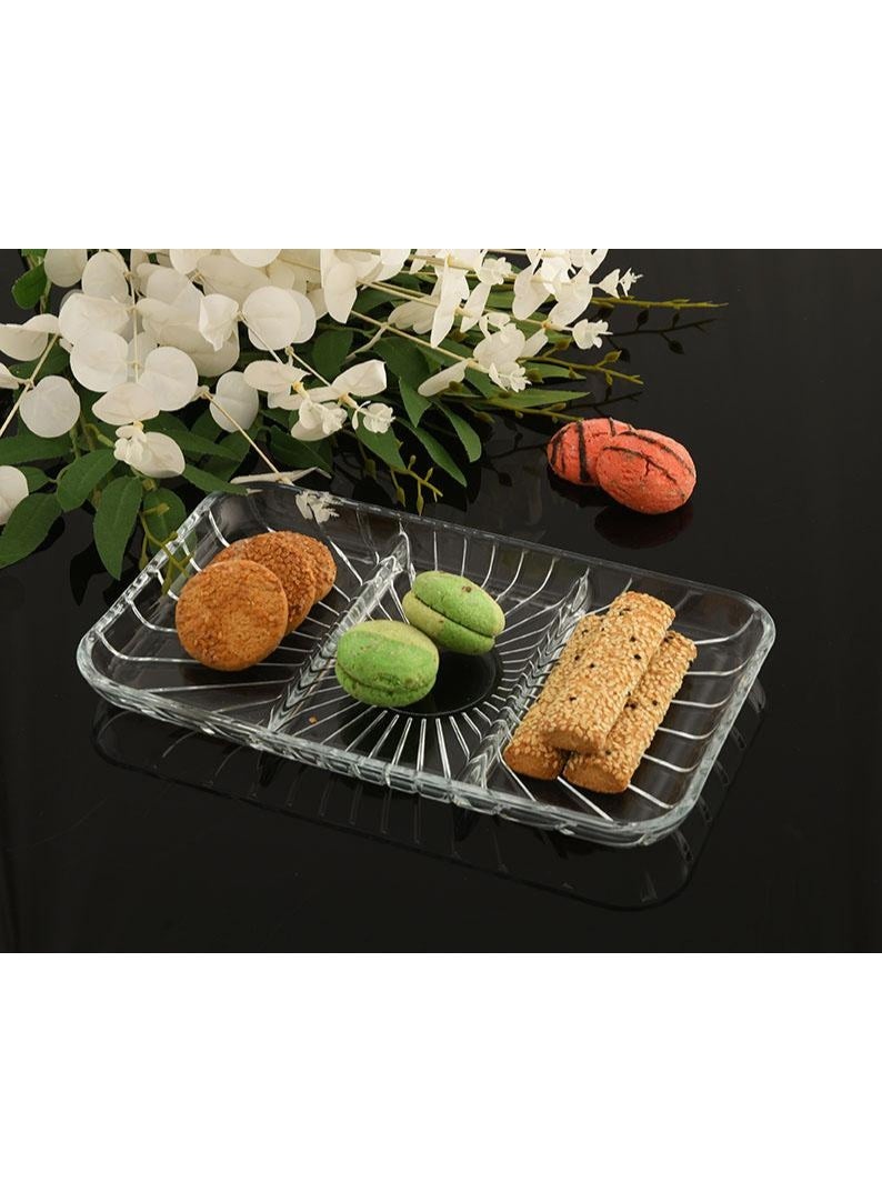 Paşabahçe طبق خدمة مقسم أنيق من باساباخه 276×162 مم - صينية تقديم زجاجية GB - Image 1