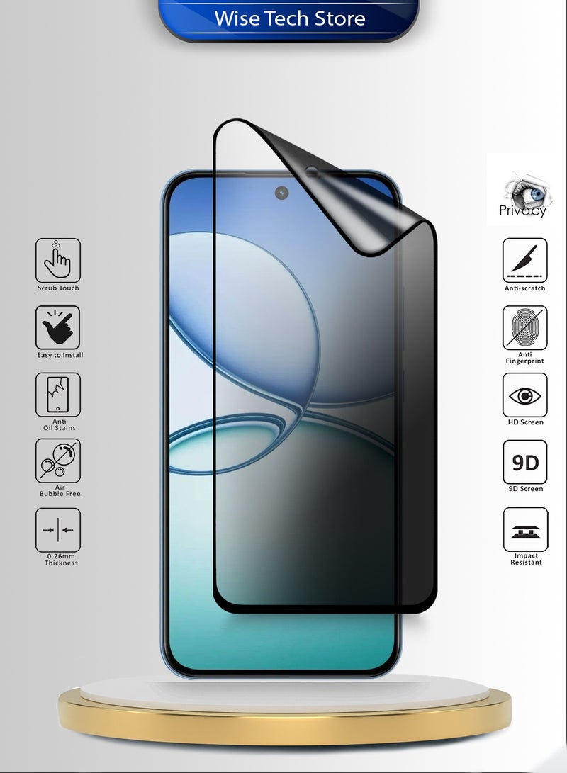 دبليو تيك ريلمي 15T 5G 2025 واقي شاشة فائق الجودة من السيراميك النانوي مع حماية الخصوصية، كامل الغراء، كامل التغطية، مطفي ومرن (MSCNMP) - شفاف/أسود - Image 2