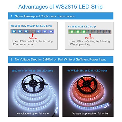 ALITOVE 12V WS2815 Addressable LED Strip Lights Outdoor Dual Signal 16.4FT 300LEDs Upgraded WS2812B WS2811 Programmable RGB Chasing LED Light Strip Waterproof IP67 for DIY Decor(No Power & Controller) - Image 3