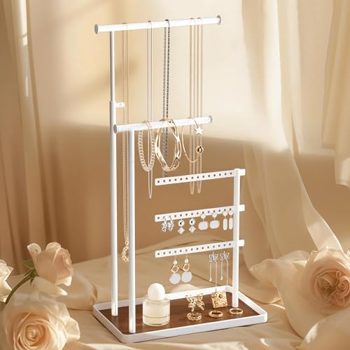 susswiff Jewelry Holder Organizer Stand - Adjustable Tall 17.5" (Max), Sturdy Jewelry Hanger for Necklaces, Earrings, Bracelets, Rings, Jewlery Display and Storage, White, Metal - Image 3