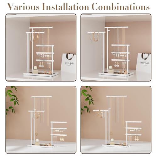 susswiff Jewelry Holder Organizer Stand - Adjustable Tall 17.5" (Max), Sturdy Jewelry Hanger for Necklaces, Earrings, Bracelets, Rings, Jewlery Display and Storage, White, Metal - Image 4