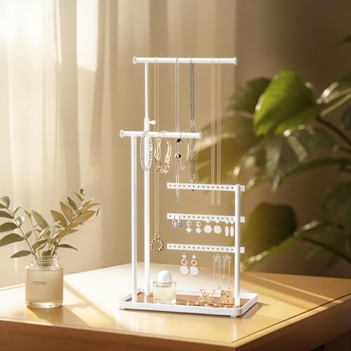 susswiff Jewelry Holder Organizer Stand - Adjustable Tall 17.5" (Max), Sturdy Jewelry Hanger for Necklaces, Earrings, Bracelets, Rings, Jewlery Display and Storage, White, Metal - Image 2