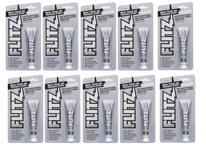Flitz Multi-Purpose Metal Polish Paste - 1.76oz Tube of USA-Made Metal Scratch Remover - Works on Stainless Steel  Chrome  Aluminum  Plastic  Jewelry - Non-Abrasive Cleaner & Rust Remover (10 Pack)