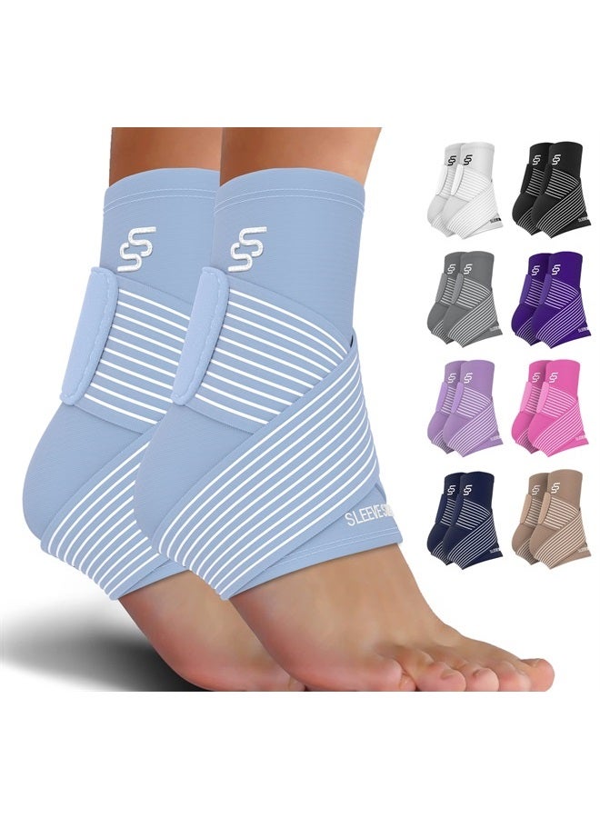 SS SLEEVE STARS Brace for Women And Men, Plantar Fasciitis Relief for Ankle Compression Sleeve With Ankle Support Strap, Tendonitis, Sprain And Heel Protector - Pair And Light Blue  - Image 1