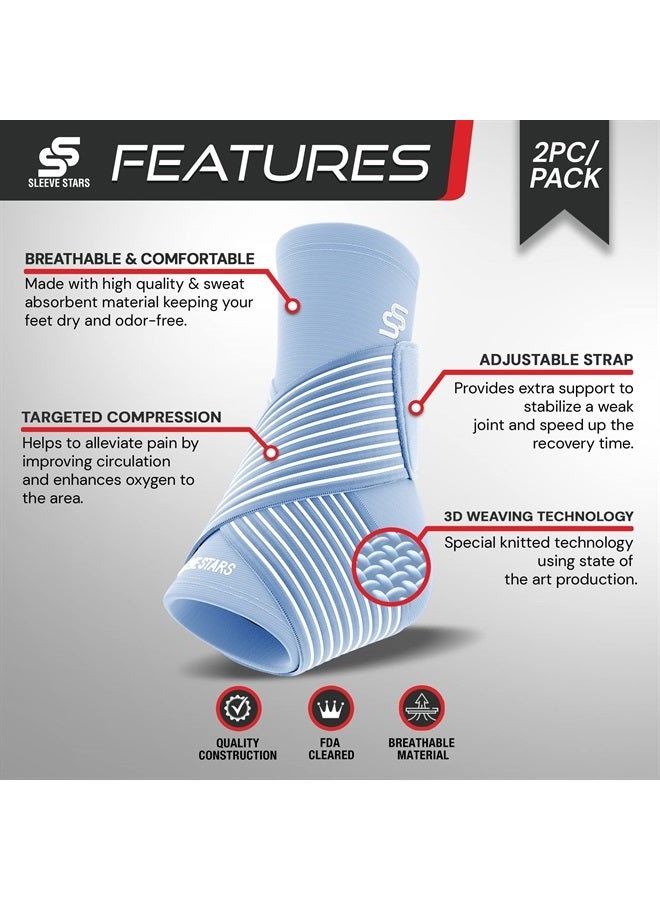 SS SLEEVE STARS Brace for Women And Men, Plantar Fasciitis Relief for Ankle Compression Sleeve With Ankle Support Strap, Tendonitis, Sprain And Heel Protector - Pair And Light Blue  - Image 3