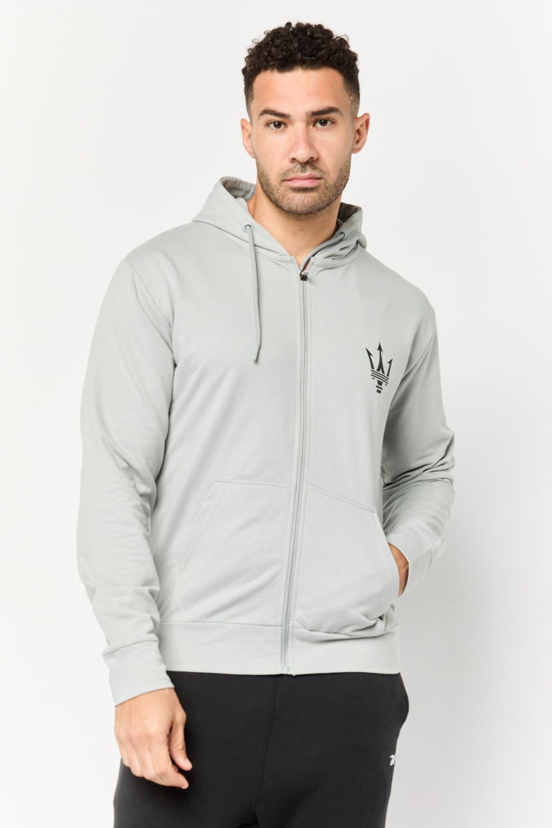 Maserati Men Brand Logo Full Zip Hooded Sweatshirt, Grey  - Image 1