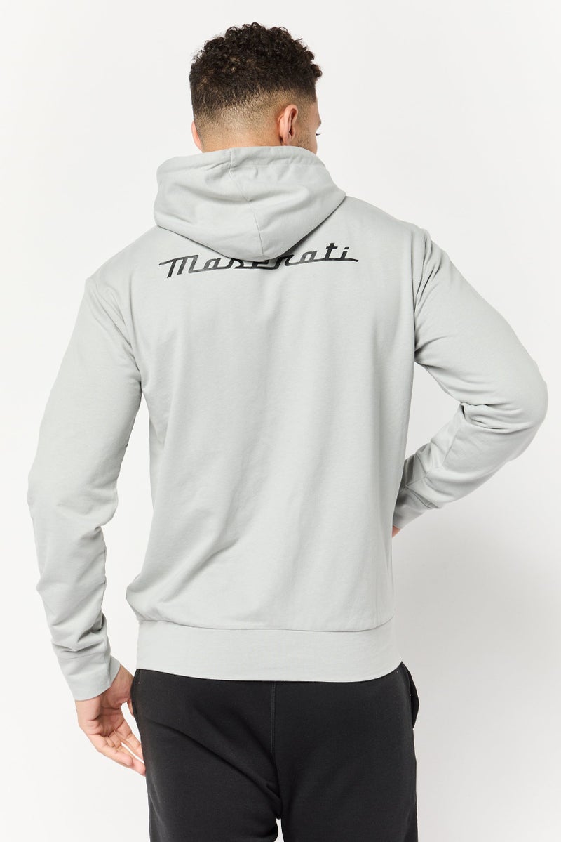 Maserati Men Brand Logo Full Zip Hooded Sweatshirt, Grey  - Image 3