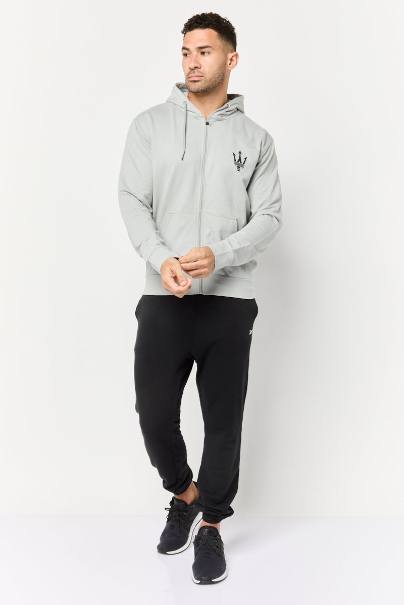 Maserati Men Brand Logo Full Zip Hooded Sweatshirt, Grey  - Image 2
