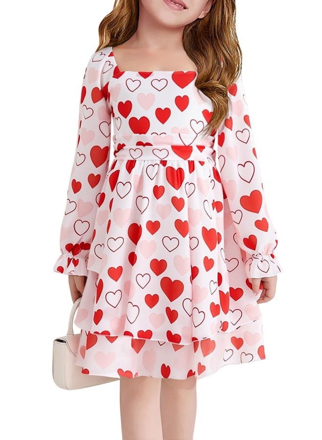 Haloumoning Girls Dresses Puff Long Sleeve Tiered Ruched Smocked Back Princess Party Dress 5-14Y, White Heart, 13-14 Years - Image 1