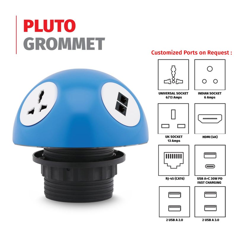 MX Power Converter with 2 Universal Socket 2 CAT 6 Ports MultiPlug Pluto Grommet Power Hub Extension Socket with LED Glow Power Converter for Home Office Hotels and Other Public Spaces - Image 2