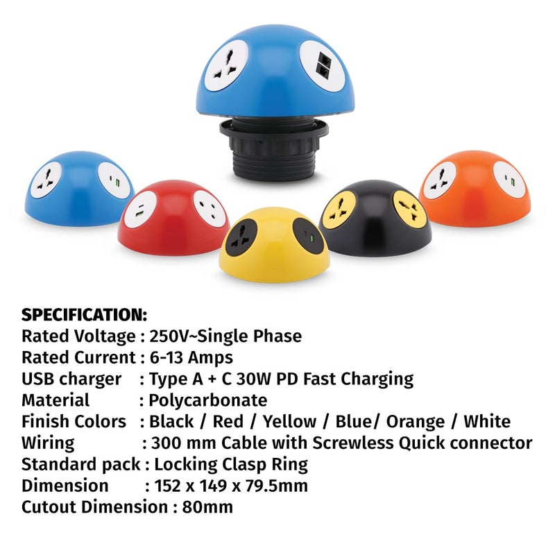 MX Power Converter with 2 Universal Socket 2 CAT 6 Ports MultiPlug Pluto Grommet Power Hub Extension Socket with LED Glow Power Converter for Home Office Hotels and Other Public Spaces - Image 3