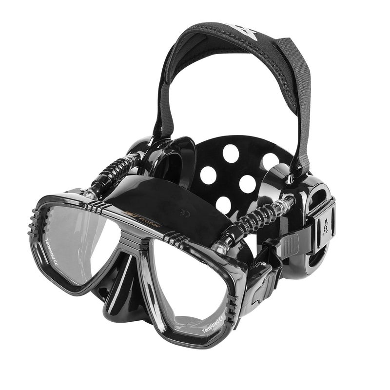 IST ProEar Dive Mask with Ear Covers Scuba Diving Pressure Equalization Gear Tempered Glass Twin Lens Black Silicone