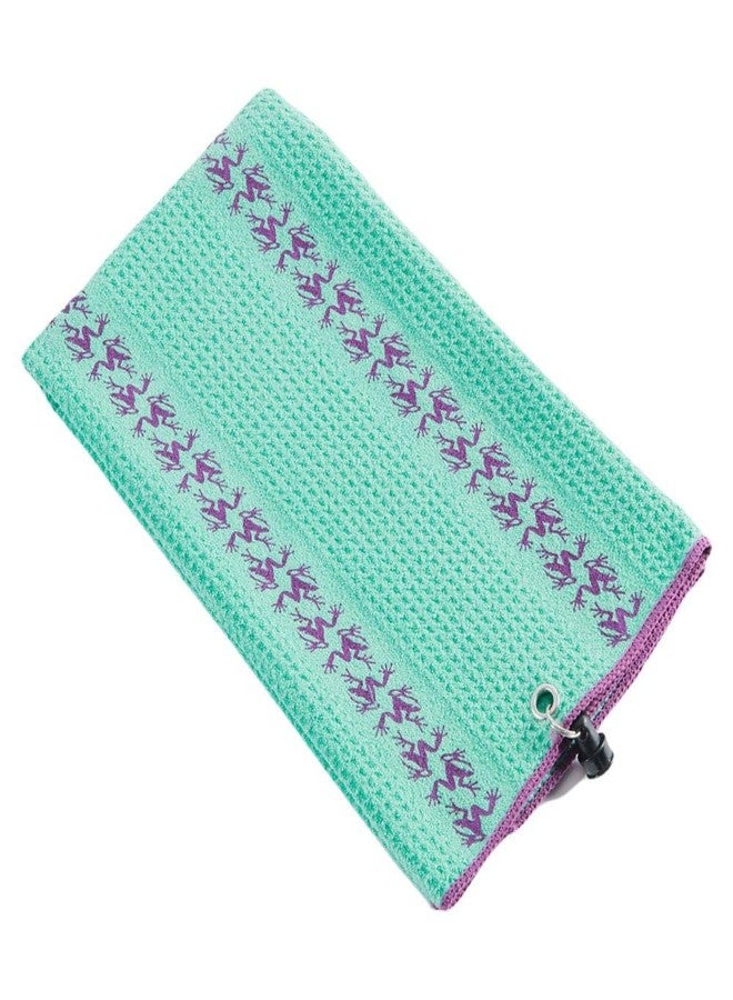 Frogger Golf Microfiber Waffle TRAX Towel with Bag Latch-It, Aqua Green/Amaranth, 20" x 24"