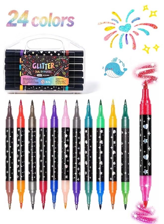 Glitter Art Markers, Double Side Color Pens,Shine Paint Pens for Kids Teens, Vibrant Smooth Ink Design,Easy Grip Drawing Function, Excellent Craft Supplies Category School Birthday Use - Image 1