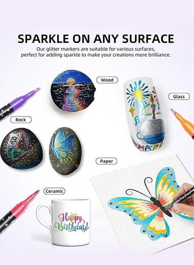 Glitter Art Markers, Double Side Color Pens,Shine Paint Pens for Kids Teens, Vibrant Smooth Ink Design,Easy Grip Drawing Function, Excellent Craft Supplies Category School Birthday Use - Image 4