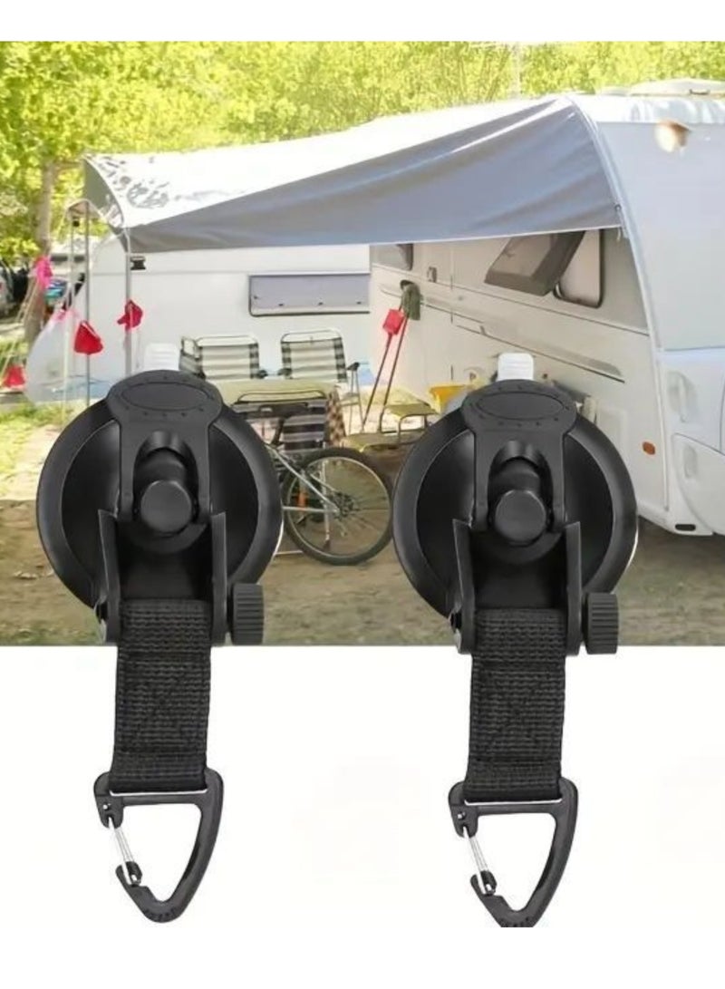 2 pieces of strong and heavy duty suction cup hooks for multiple uses during trips. You can use them to attach a car umbrella for camping or to attach a tent to the car body, whether the side or rear of the car to provide shade from the sun and rain. It is also used when traveling to attach luggage or tents to the car, and at home, it is used in the bathroom or kitchen to hang towels or kitchen utensils. The design is characterized by strong suction to endure and firmly attach to smooth and non-porous surfaces such as the car body, ceramics and glass. This tool is especially useful when camping and trips. Installation method: Clean the surface first and pull the top button down to place the safety lock to secure the hook with the possibility of rotating the hook, then hang what you want. It does not require effort or additional tools to install and does not leave damage to the surface of the place when removed, and you can re-insert it again and again. - Image 3