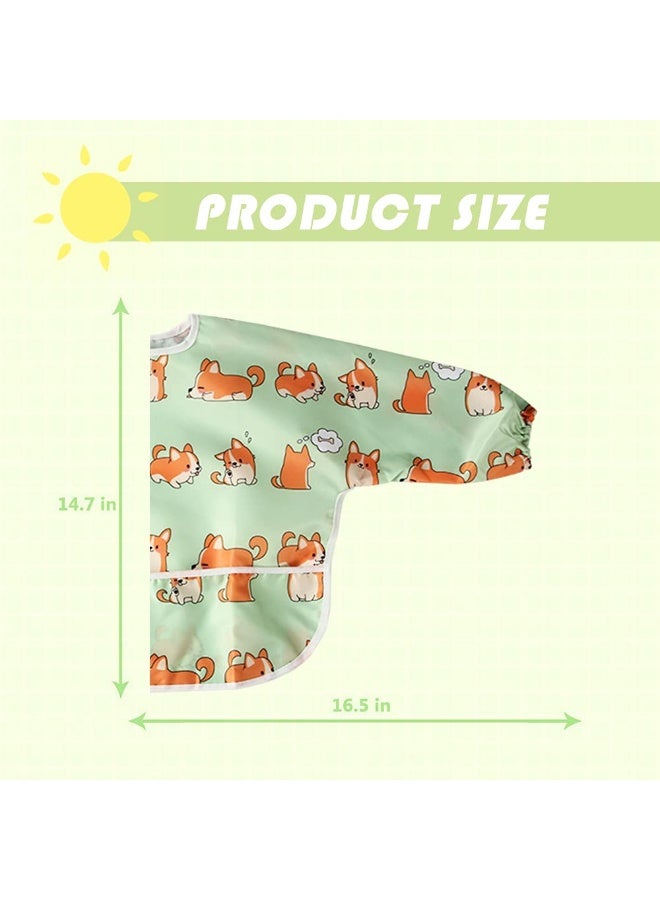 Little Dimsum Full Sleeved Feeding Bib 2 Pack,Baby & Toddler Waterproof Bib Apron,Food Protection Large Pocket Eating Smock 6-36 Months (Little Puppy/Little Cat) - Image 4