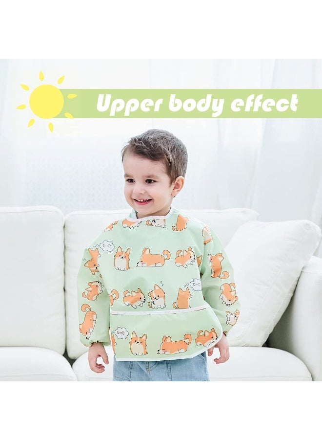 Little Dimsum Full Sleeved Feeding Bib 2 Pack,Baby & Toddler Waterproof Bib Apron,Food Protection Large Pocket Eating Smock 6-36 Months (Little Puppy/Little Cat) - Image 5