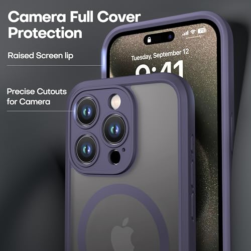 ImpactStrong Magnetic Guard Designed for iPhone 15 Pro Max Case [Camera Protection] [Military Grade Drop Tested] [Compatible with MagSafe] Slim Translucent Matte Phone Case (6.7") - Deep Purple - Image 4