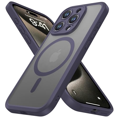 ImpactStrong Magnetic Guard Designed for iPhone 15 Pro Max Case [Camera Protection] [Military Grade Drop Tested] [Compatible with MagSafe] Slim Translucent Matte Phone Case (6.7") - Deep Purple - Image 1