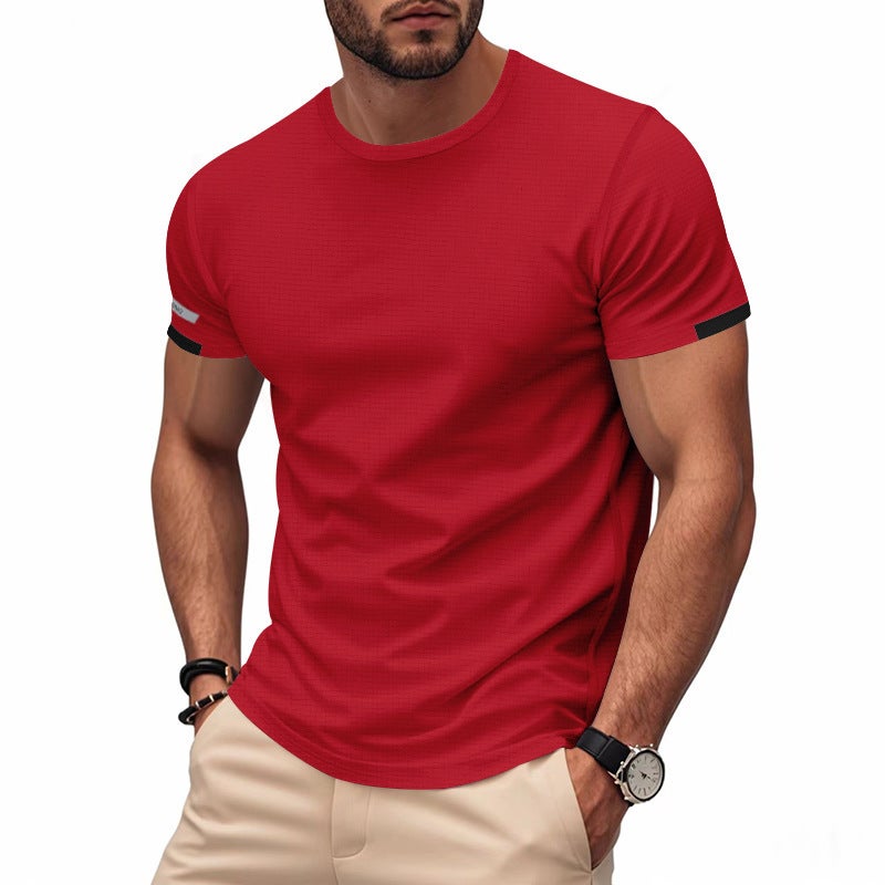 TK Cross-border Hot Sale Mens Sub-size Marathon Election Clothing Quick-drying Sports Night Running Crewneck Casual Advertising Shirt Short-sleeved Big red and black sleeves