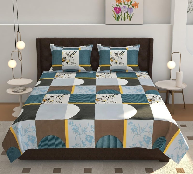 WeaveCraft Premium Cotton Feel Glace Cotton Double Bedsheet 90X90 Inches with 2 King Size Pillow Covers16x26 inches Floral2  - Image 1
