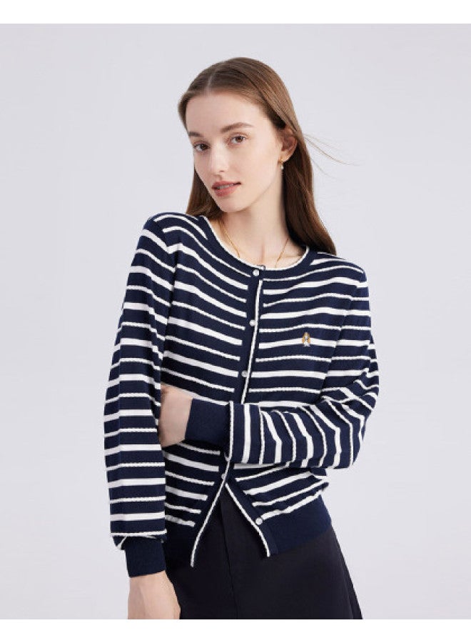 Hush Puppies Casual Striped Cardigan Long Sleeve Women's Knitwear For Spring And Autumn - Image 1